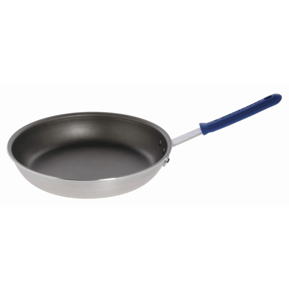 Kratos 8" Aluminum Nonstick Fry Pan with Blue Silicone Sleeve - 8" Dia x 2" H by HUBERT – Aluminum, Silver, Model WG-RF2002