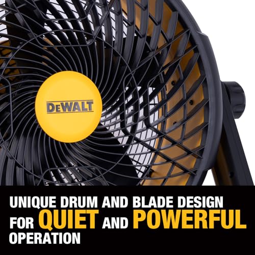 Image of DEWALT Industrial High-Velocity Floor Fan AC /DC Dual Power Supply, DXF1850B | 270 Adjustable Tilt Design, 3-Speed, 4000 CFM, 6 ft Cord, 18-Inch Barrel Fan