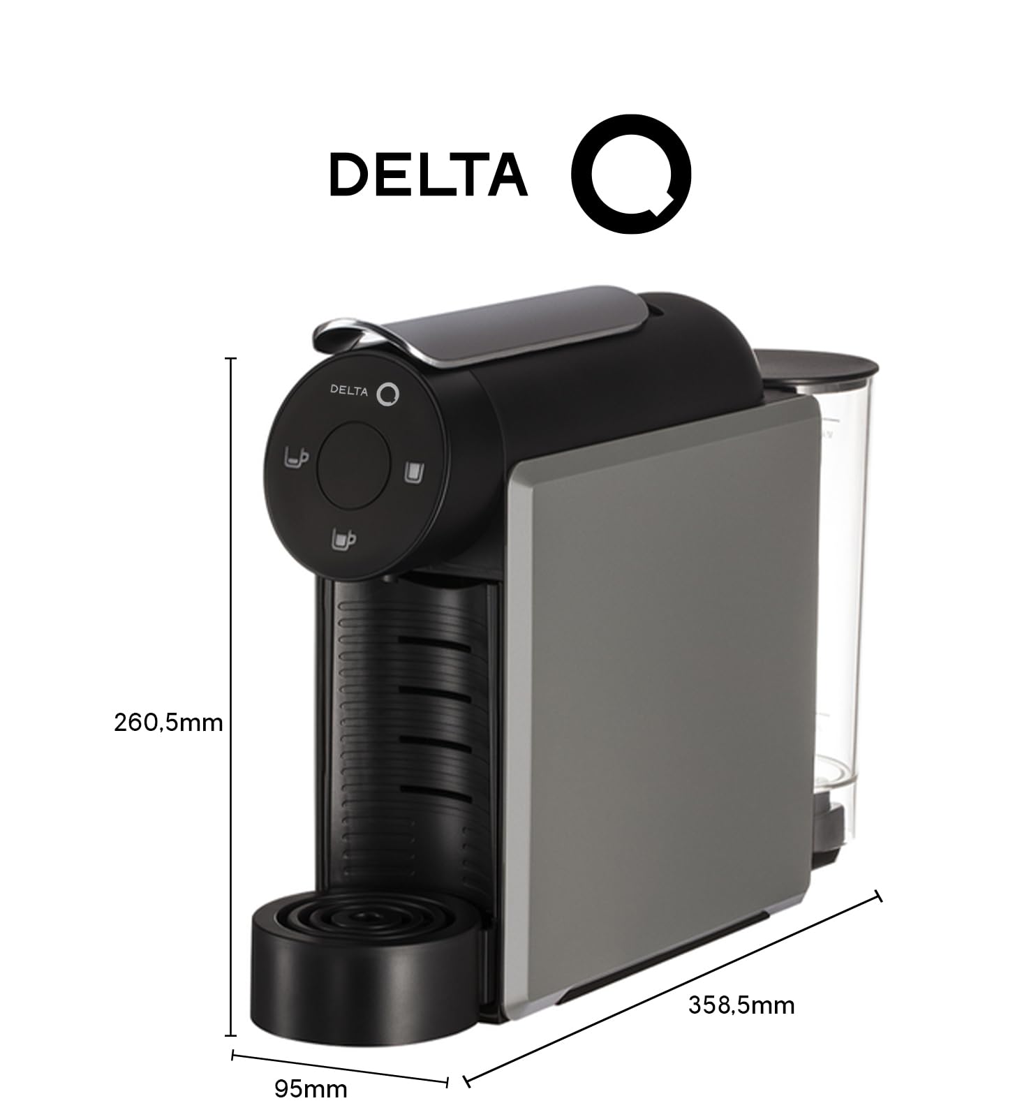 Delta Q Máquina de cápsulas MiniQool Gris, 19 Bares de Presión, Depósito 0,6 L, Incluido 2 x 40 Cápsulas Intensidad 10 y 10 Cápsulas Descafeinadas