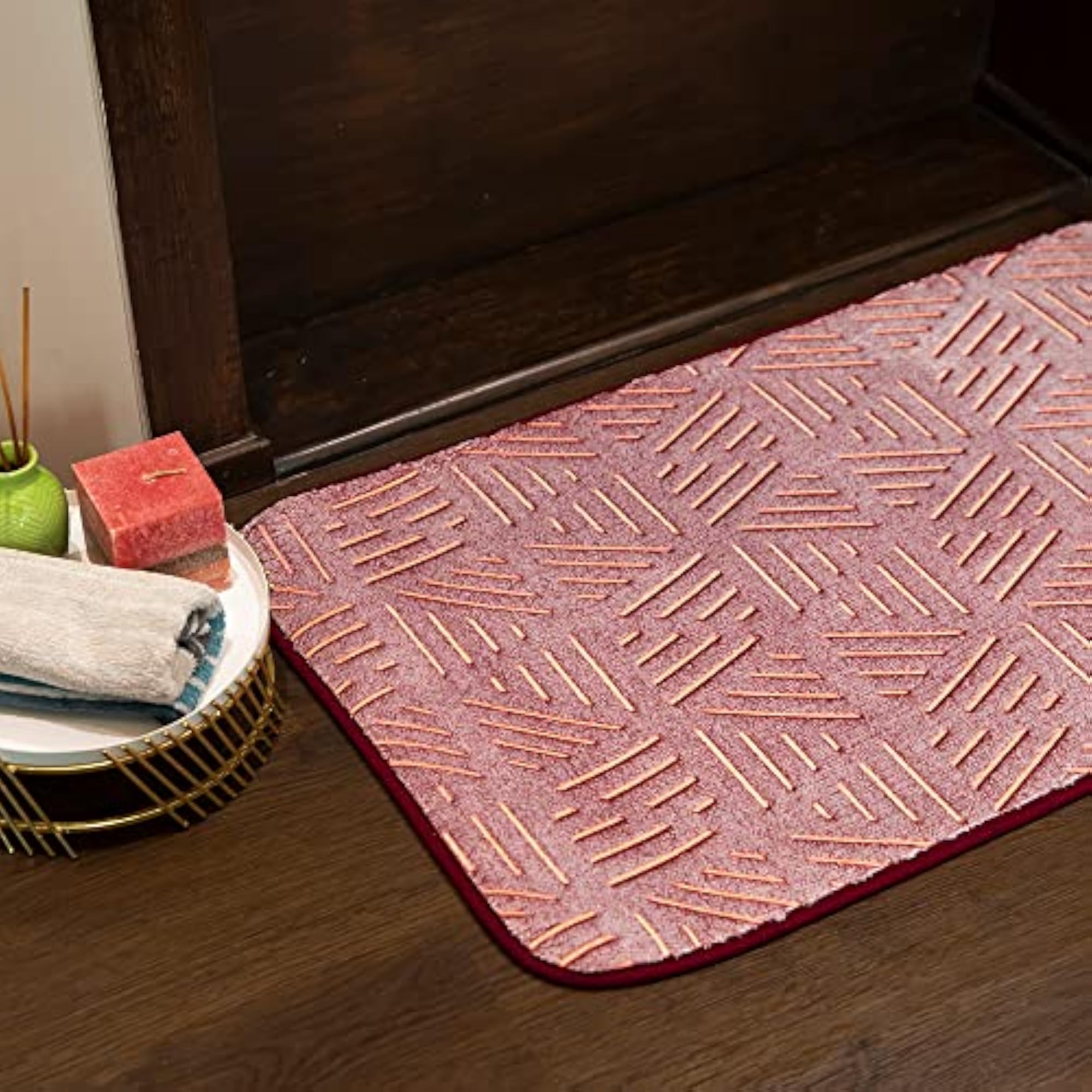 Luminous Peach Triangles Glow in Dark Bath Mat, Anti Slip