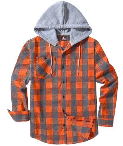 JACKETOWN Men's Flannel Long Sleeve Hoodie Shirts Casual Button Down Plaid Shirt Jackets Stylish with Pocket Orange - image 1