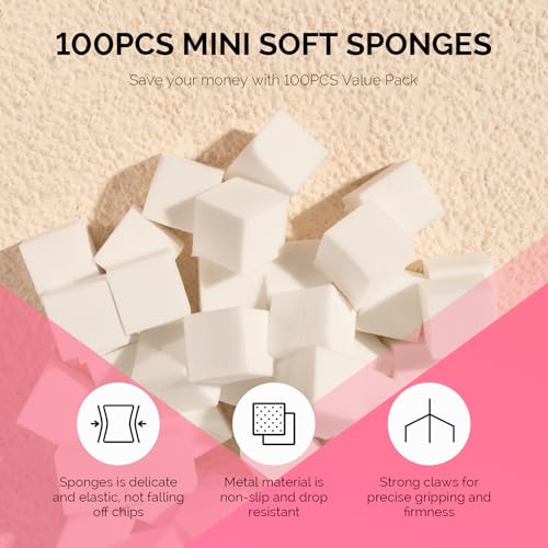 Set de 3 pinceles acrílicos y 100 esponjas suaves para uñas miniatura 6