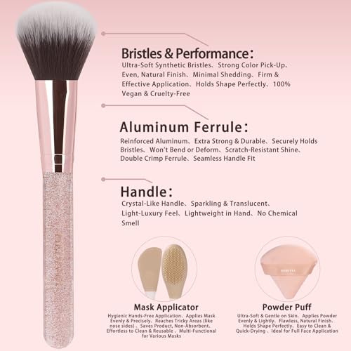 Image of Pink Makeup Brushes Set 14 Pcs Professional, Synthetic Foundation Concealer Powder Blush Eyeshadow Brushes with 2 Powder Puffs & Dual-ended Mask Applicator, Gifts for Women Teen Girls