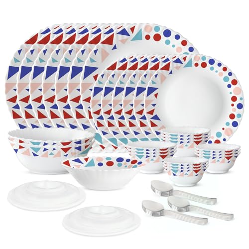 Image of Larah by Borosil Silk Series Speckle Opalware Dinner Set with Steel Spoon | 41 Pcs for Family of 6 | Microwave & Dishwasher Safe | Bone-Ash Free | Crockery Set for Dining & Gifting | Plates & Bowls