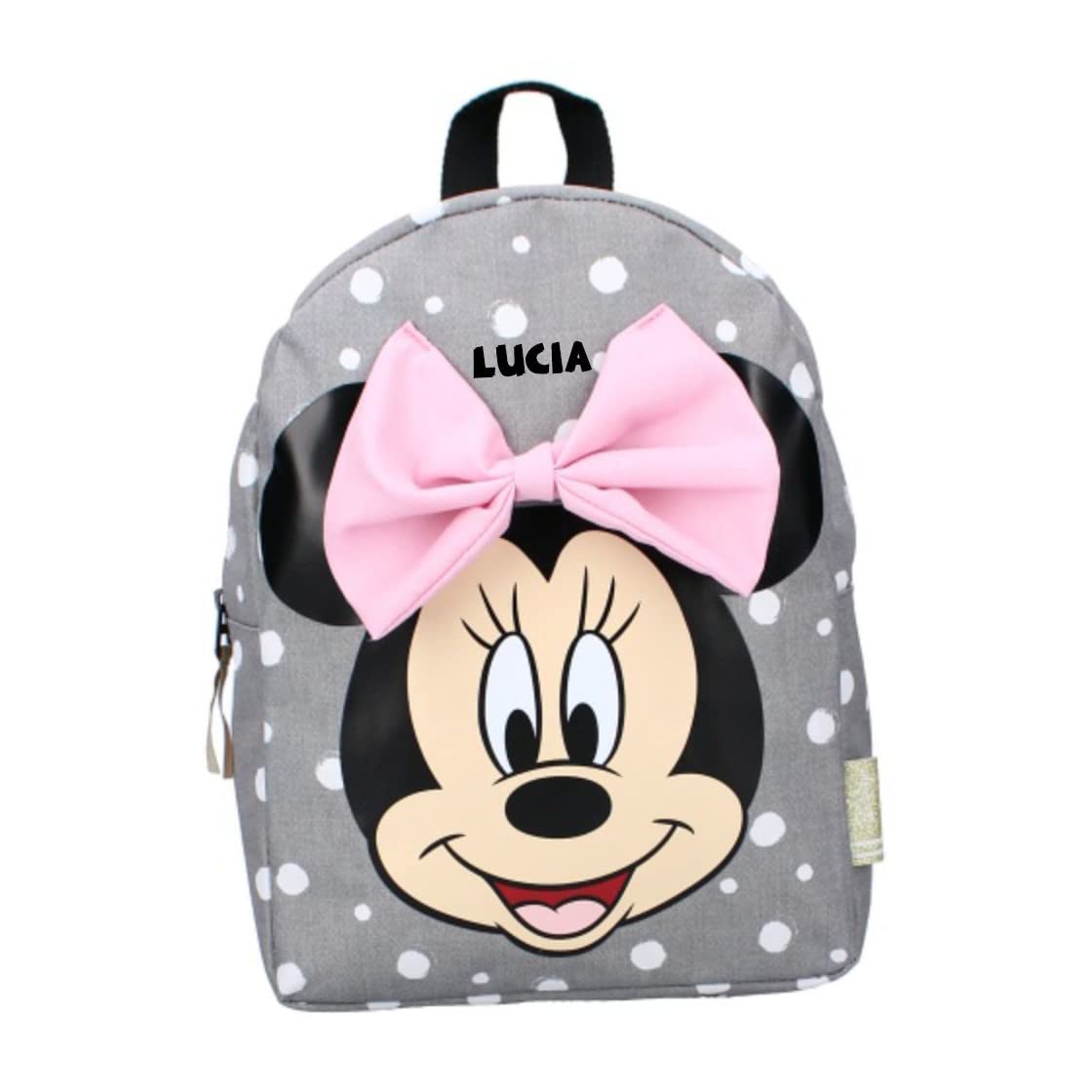 Sac à dos personnalisé Disney Minnie Mouse avec nom pour fille | Petit sac à dos pour enfants avec grand nœud et pois