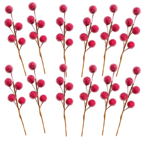 Christmas Frosted Berry Pack Holly Mini Artificial Red Berry Stems for Wreath Garland Making Frosted Fruit Flower Decor
