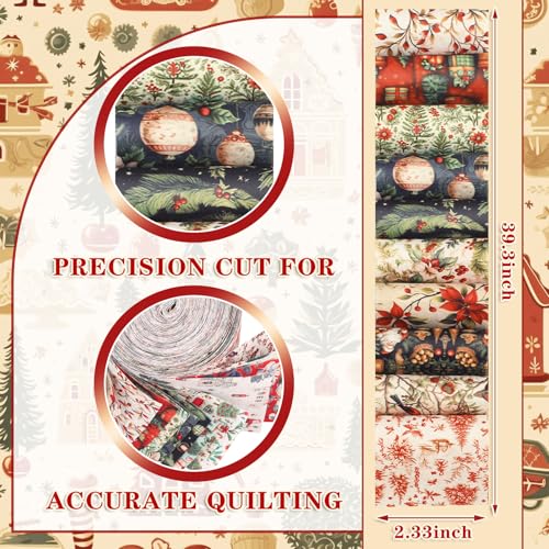 Fanfanwin WAP-FANFANWIN-2 40 Pcs Vintage Christmas Quilting Fabric Jelly Fabric Squares Patchwork Roll 2.56 Inch Rustic Precut Santa Claus Snowman Snowflake Fabric Strips thumb #1