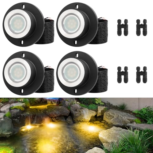 4 Stück Teichbeleuchtung LED Unterwasser, IP68 Wasserdicht Unterwasserbeleuchtung Warmes Licht Teichlicht mit UL-Cord, Niederspannung Poolbeleuchtung...