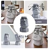 Pryon Stone Man Glasses Holder, Creative Easter Island Statue Glasses Holder, Eyeglass Holder Glasses Frame, Eyeglass Display Stand With Phone Holder, Head Statue For Home & Offices, Abstract Statue - Image 7
