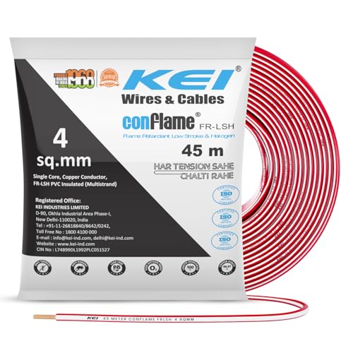 Image of KEI CONFLAME FRLSH 4 sqmm 1 Core Copper Heat Resistant Flame Retardant Low Smoke & Halogen - Lead Free House Wire for Domestic & Industrial Electrical Wiring (Red, 45 Meters)