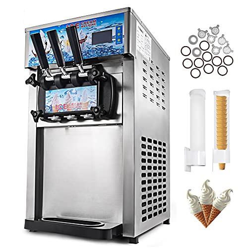 Ice Cream Maker 3 Flavors Soft Serve Ice Cream Machine Commercial 110V 1200W 4.2-4.7Gal/H Ice Cream Cone 18L/H with Smart LCD Display One-click cleaning Ice Cream Maker 3 Flavors Soft Serve Ice Cream Machine Commercial 110V 1200W 4.2-4.7Gal/H Ice Cream Cone 18L/H with Smart LCD Display One-click cleaning