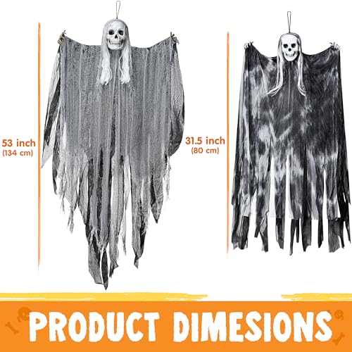 Image of JOYIN 3 Pcs Hanging Halloween Skeleton Ghosts Decorations Outdoor, Grim Reapers for Best Halloween Outdoor Decorations, Haunted Haunted House Prop, Party Supplies