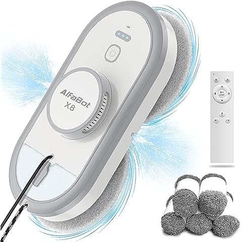 AlfaBot Window Cleaning Robot with Dual Water Spray, X8 Robot Window Cleaner with Double-Side Water Spray and Voice Assitant, Smart Window Vacuum for Interior/Exterior Highrise Windows Cover
