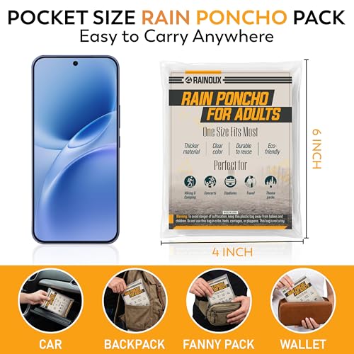 Image of Disposable Rain Ponchos for Adults, 5 Pack /10 Pack, Emergency Waterproof Rain Poncho for Hiking & Travel