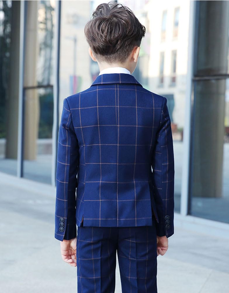 Kromoc Jungen Plaid Dreiteiliger Anzug Zwei Knöpfe Hochzeit Bankett Party Jacke Weste Hose