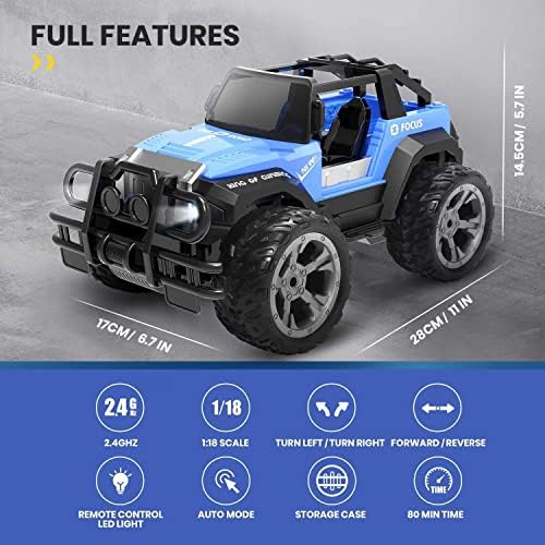 DEERC DE42 Remote Control Car Toy, RC Racing Cars with 80 Min Play Time for Kids, 1:18 Scale 2.4Ghz Off-Road RC Trucks with LED Light Auto Mode, All Terrain SUV Jeep Cars with Storage Case,Blue 6 515sT4ScG5L. AC