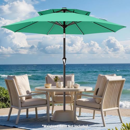 Image of AreShark 9ft 2 Tiers Patio Umbrella - Outdoor Umbrella Waterproof UV Protection, Market Table Umbrella w /Push Button Tilt&Crank for Pool, Porch, Garden(Turquoise)
