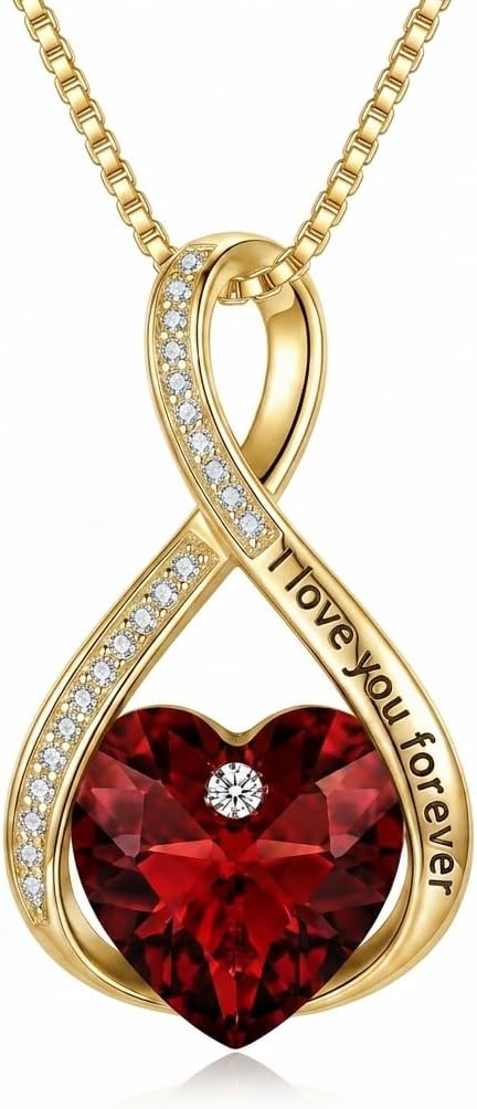 Birthstone Jewelry for Women 18k White/Yellow Gold I Love You Forever Infinity Heart Pendant Necklace with Austrian Crystal Fashion Jewelry Anniversary Valentine's Mother's Day Christmas Birthday Gifts for Women Her Wife Girlfriend Sister Friend