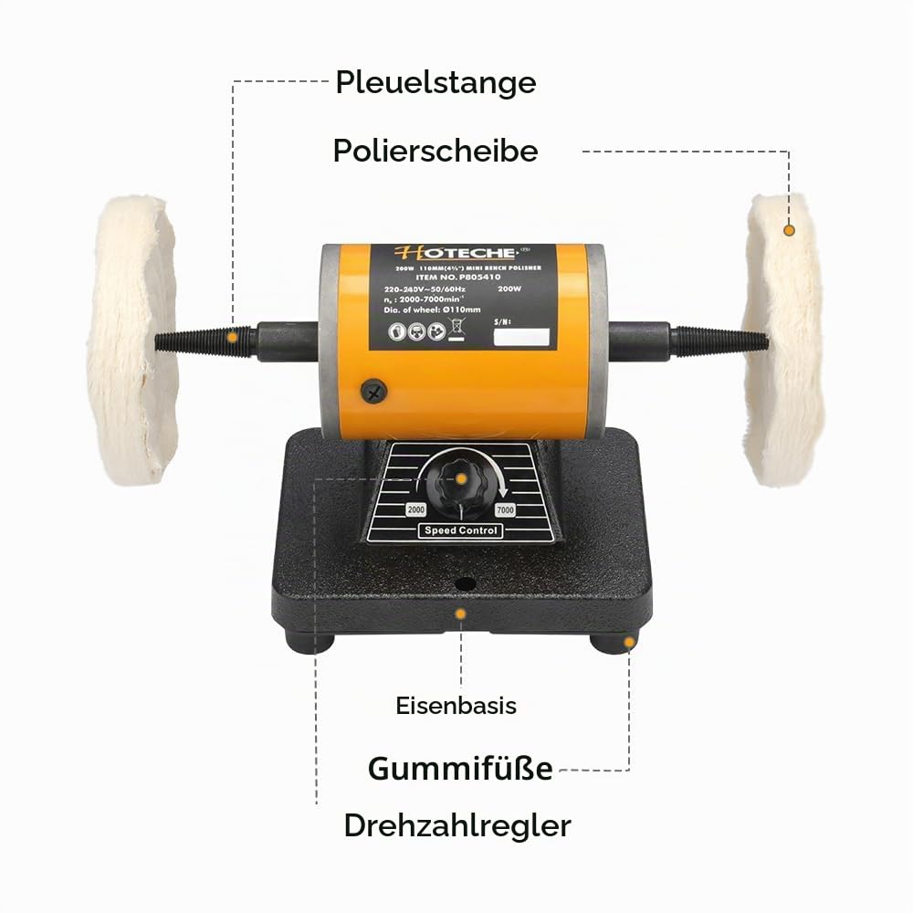 Hoteche 200W 110MM Mini - Poliergerät | Kupferdraht - Permanentmagnetmotor, Drehzahl 2000 - 7000rpm, in Zwei - Wellpappe - Farbenschachtel