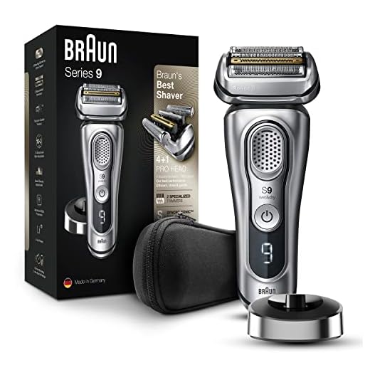 Braun Navalha elétrica para homens, barbeador de lâmina impermeável, série 9 9330s, barbear molhado e seco, com aparador de barba pop-up para decoração, estojo de viagem de couro e suporte de carregamento, prata