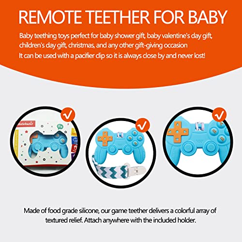 Cool Remote Game Control Teething Toy for Babies 0-6 6-12 Months,Game Controller Teether for Gamer Parents,Baby's First Valentines Day Gifts,Silicone Remote Chew Toys(Blue