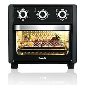 14.8 QT Air Fryer + Convection Toaster Oven with 4 Accessories,6-In-1 Convection Oven for French Fries,Chiken Wings,Steaks,Toast Bread and Pizza,Knob-controlled Oven,360°Hot Air Frying