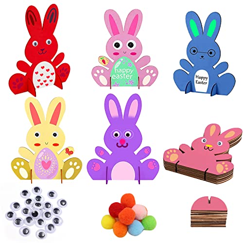 Funmo Oster-Bastelset – 75 Teile Mit Holzhasen, Pompons & Glitzersteinen Für Kinder