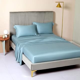 Hoja Ajustada de tamaño Queen de Color sólido con Banda elástica Azul 150cmx200cm*30 cm 3 Piezas Set Suave y Esencial de Ropa de Cama