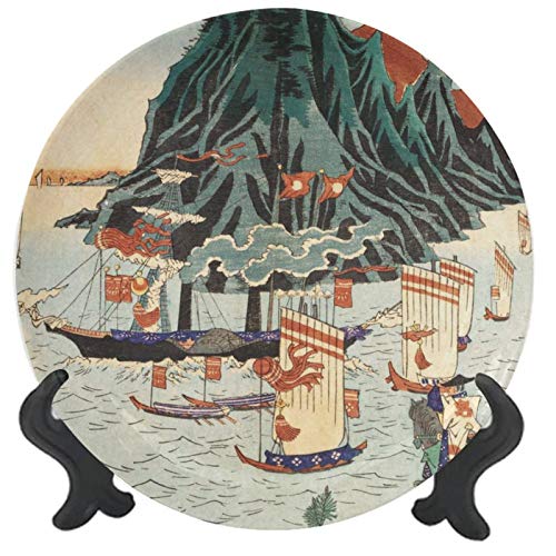 Lyzelre Vintage Decorative Ceramic Decorative Plate Passing Steamship Art Porcelain Ceramic Plate Ceramic Ornament for DiningPartiesWedding 8 inch