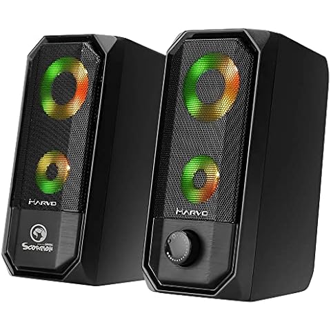 Marvo SG-265 RGB Gaming Speakers - Stereo Sound, 7 Colour RGB Lighting, 6W, USB Powered, 3.5mm Connection, Black Cover