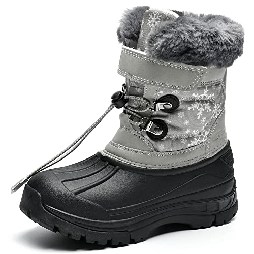 AiEles Kids Waterproof Snow Boots Boys Girls Duck Winter Boot Fur Warm Outdoor BlackGrey Little Kids US 12.5…