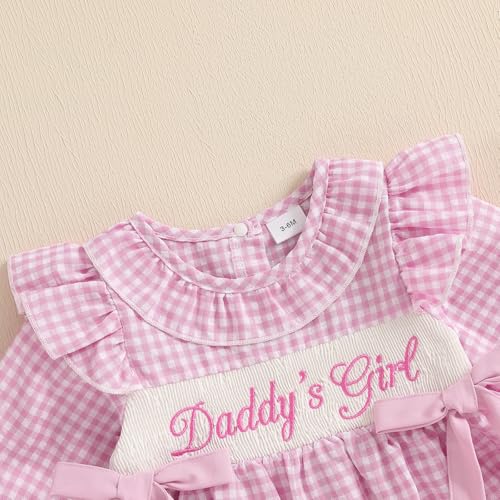 GOOCHEER Newborn Baby Girl Fall Outfit Little Sis I M New Here Smocked Romper Plaid Bow Ruffle Long Sleeve Jumpsuit Clothes4
