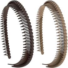 SmallCat 2 Pcs Headband with Teeth, Comb Headbands for Women, Plastic Headbands with Teeth, Head Bands for Womens Hair Non Slip Coffee, Khaki, 4.30.7