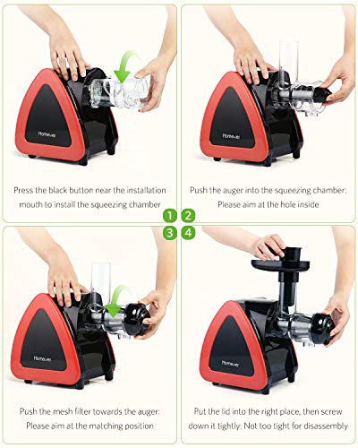 Juicer Machines, HOMEVER Slow Masticating Juicer for Fruits and Vegetables, Quiet Motor, Reverse Function, Easy to Clean Hight Nutrient Cold Press Juicer Machine with Juice Cup & Brush, BPA-Free