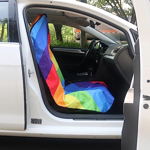 Image of Car Seat Cover Protector Front Seats,for Gym Workout,Running,Swimming,Beach and Hiking,Waterproof Sweat Towel Bucket Seat Covers for Cars SUV Trucks (Rainbow, 2Pcs)