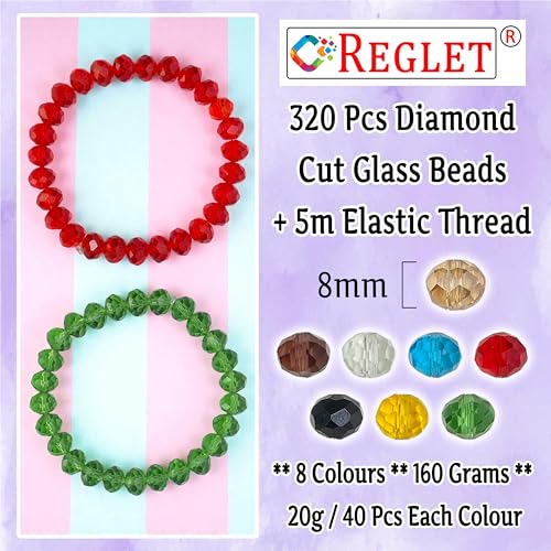 Image of 320 Pcs Diamond Cut Glass Beads for Jewellery Making Kit - Glass Beads for Bracelet Making Kit - Bead Craft - 8 mm