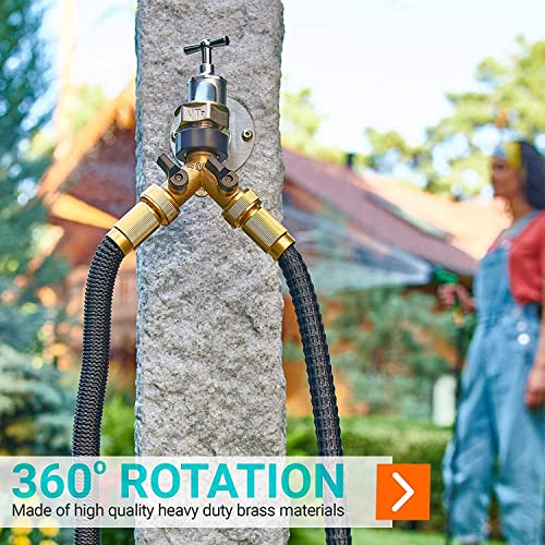 Hose Splitter 2 Way Heavy Duty - Garden Hose Splitter Brass - Water Hose Splitter With Comfortable Grip - Garden Y Hose Splitter 2 Way Metal Body For Outdoor And Indoor Use, Plus 3 Extra Washers #TOP6
