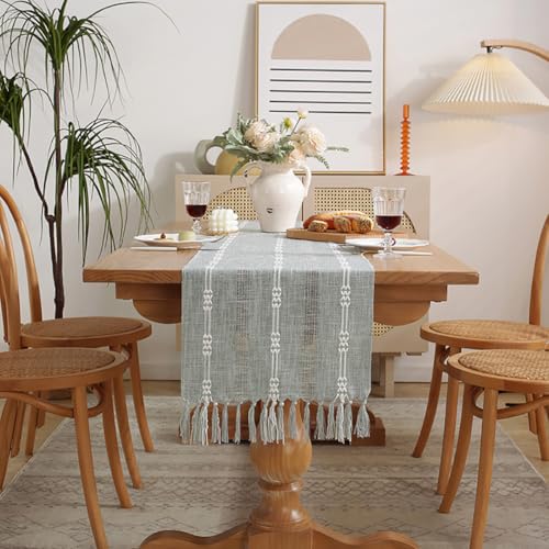 Chemin de table salle a manger gris deco table cuisine pompon multicolore - 5