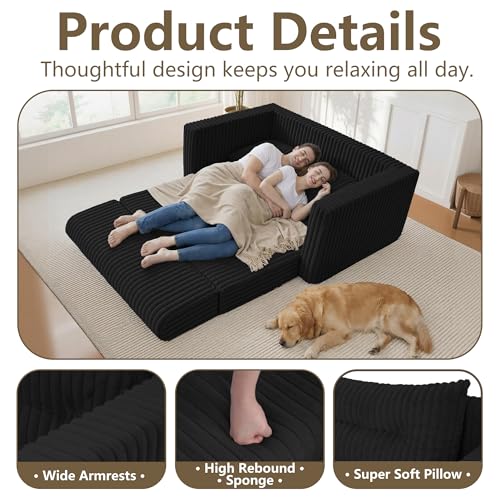 Image of HABUTWAY 41.3 inch Loveseat Boneless Couch, 4-in-1 Convertible Sofa Bed, Plush Fur Folding Futon Sofa Bed Couches with a Pillow for Living Room, High-Density Foam Support, No Assembly Required, Black