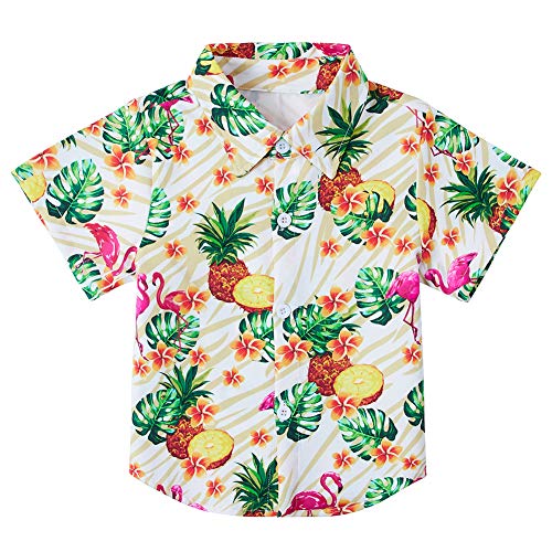 Girls Hawaiian Flamingos Pineapple Shirts Boys Beach Aloha Party Camp Short Sleeve Holiday