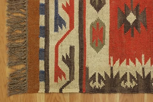 Tapis chambre laine rouge multicolore carré 122 cm jute - 8