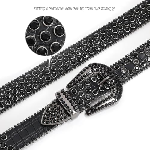 Men Women Rhinestone Belt Western Leather Belt Cowgirl Cowboy Bling Diamond Studded Leather Belt for Jeans Pants2