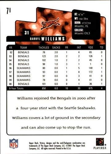 Miniatura 2 de 2001 Upper Deck Victory #71 Darryl Williams NFL Football Trading Card