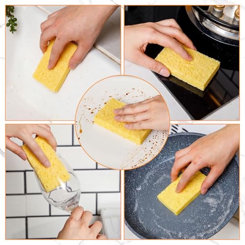 Image of Zhengmy 48 Pieces Sponges Bulk Sponges Kitchen Compressed Sponge Natural Dish Sponge Compressed Wood Pulp Cleaning Without Scratching for Kitchen Bathroom, 3.9 x 2.4 x 0.12 Inch (Yellow)