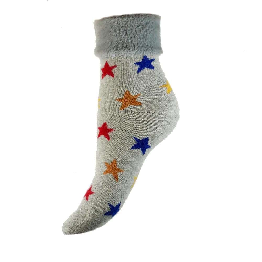 Joya Luxurious Cuff Socks With Multicolour Stars And Faux Fur UK 4-7