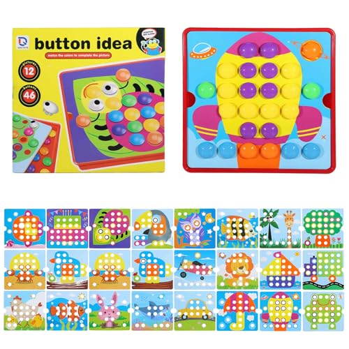 Jeu de Mosaïque Enfant 2 3 4 Ans, Puzzle Mosaique avec 24 Cartes Modèles et 46 Clous de Couleurs, Jouet Éducatif pour Développer la Motricité Fine, Fille...