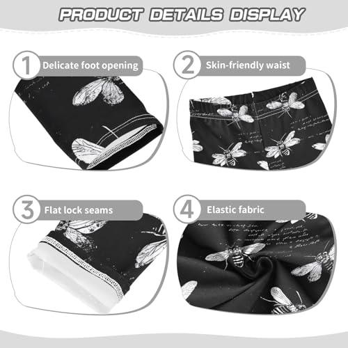 ALAZA Girls' Leggings Children's Yoga Pants Skinny Printed Dance Black White Bees Comfortable 4T2