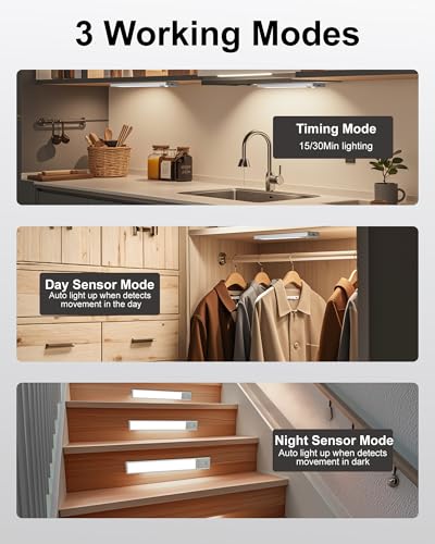 Diomart Under Cabinet Lighting Wireless,111- LED Operated Motion Sensor Light Indoor,1500mAh Rechargeable Closet Lights,Magnetic Dimmable Closet Lights Under Counter Lights for Kitchen, Stairs, 3Pack