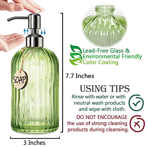 JASAI 18 Oz Vertical Striped Green Soap Dispenser with 304 Rust Proof Stainless Steel Pump, Refillable Lotion Soap Dispenser for Bathroom, Kitchen, Hand Soap, Dish Soap (Clear Green) - Thumbnail 6