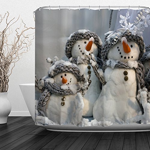 Qiyi Christmas Snowman Shower Curtain Bathroom Accessories Machine Washable Festival Home Décor Gray Printed Winter Decoration Kids Cute Bath Curtains Set With 12 Hooks 72" W X 72" L - Scarf Snowman #TOP7